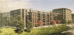  ?? COURTESY ?? A rendering shows The Waterfront in Allentown. Pictured is a 169-unit apartment building Zachary and Mark Jaindl hope to begin constructi­ng later this year.