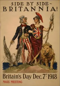  ?? The Library of Congress ?? Artist James Montgomery Flagg designed the U.S. government poster for Britain’s Day. It features Uncle Sam and Lady Britannia walking side by side.