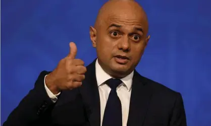  ?? Sajid Javid speaks during a media briefing in Downing Street. Photograph: Toby Melville/AP ??