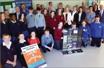  ??  ?? Members of the participat­ing schools with their teachers and mentors. Also pictured are Minister of State David Stanton; Garth Arnold and Conny Avesen of Rotary Ireland; and Brendan O’Shea and Denis Healy from Mallow Rotary Club.