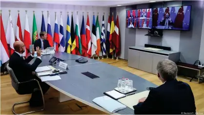  ??  ?? Momento de la cumbre virtual entre la UE y China.