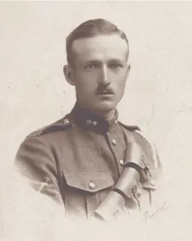  ?? COURTESY BRUCE MACDONALD ?? Jim Campbell pictured at his enlistment in 1915. A serious, natural-born leader, he chose to stay with his men rather than move to the air service. It cost him his life.