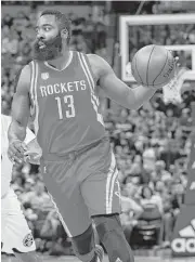  ?? David Zalubowski / Associated Press ?? The Rockets needed every bit of James Harden’s career-best fourth consecutiv­e triple-double to offset an otherwise poor shooting night for the team.