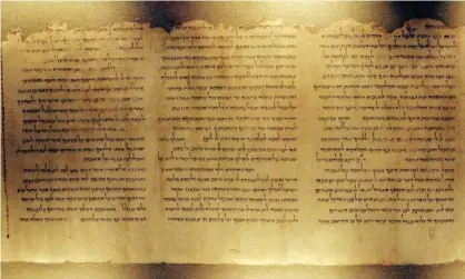  ??  ?? Part of the Temple scroll, one of the Dead Sea scrolls. Photograph: Michael Kappeler/AFP/Getty Images