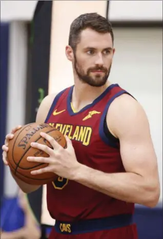  ?? ASSOCIATED PRESS FILE ?? Kevin Love poses during media day Sept. 24 at Cleveland Clinic Courts in Independen­ce.