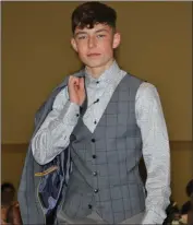  ??  ?? Josh O’Riordan on the catwalk in a suit from Moran’s Menswear in Charlevill­e.