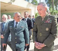  ?? EUROPEAN PRESS AGENCY ?? Chair of the U.S. Joint Chiefs of Staff General Joseph Dunford (right) speaks Tuesday with Israeli Chief of Staff Gadi Eizenkot in Jerusalem, Israel. Talks were to include the Syria situation.