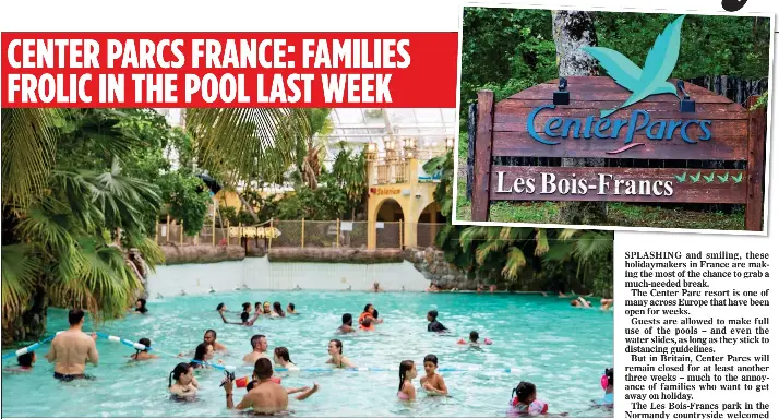  ??  ?? FAMILY FUN: Visitors splash around at the company’s resort in Normandy, which has been open for weeks and operates under distancing guidelines