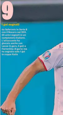  ?? LAPRESSE ?? I gol segnati
da Seferovic in Serie B con il Novara nel 2013. Gli unici segnati in un campionato italiano. L’attaccante ha giocato anche con Lecce (5 gare, 0 gol) e Fiorentina (8 gare) ma ha segnato solo 1 gol in coppa Italia
Ex nazionale svizzero Haris Seferovic, 30 anni, con la maglia della Svizzera: ci ha giocato dal 2013 al 2021