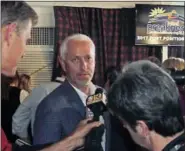  ?? GARRY JONES — THE ASSOCIATED PRESS ?? Always Dreaming trainer Todd Pletcher listens to questions following the post-position draw for Saturday’s Preakness Stakes on Wednesday.