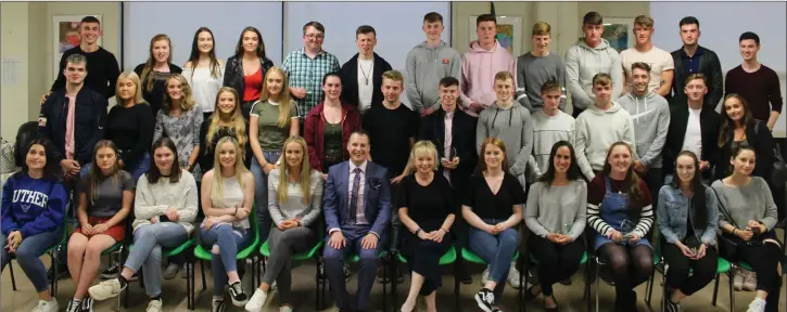  ??  ?? All award winners with the Principal Mary O’Doherty and Deputy Principal Simon Carey.