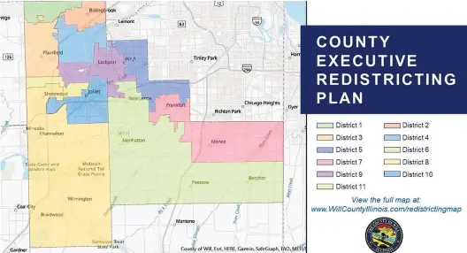  ?? WILL COUNTY ?? Will County Executive Jennifer Bertino-Tarrant’s redistrict­ing plan would change the way the county is represente­d from 13 two-member districts to 11 two-member districts.