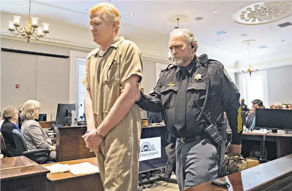  ?? ?? Above, Murdaugh is sentenced to life in prison in Colleton County. Left, Murdaugh shot wife Maggie and son Paul, centre