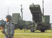  ?? Reuters-Yonhap ?? A Japan Self-Defense Forces (JSDF) soldier takes part in a drill to mobilize their Patriot Advanced Capability-3 (PAC-3) missile unit in response to a recent missile launch by North Korea, at the U.S. Air Force’s Yokota Air Base in Fussa near Tokyo, Japan, Tuesday.