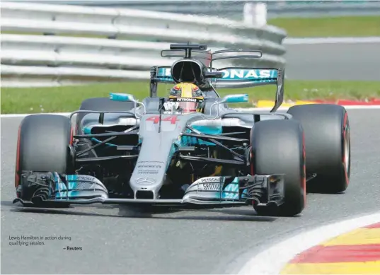  ?? — Reuters ?? Lewis Hamilton in action during qualifying session.