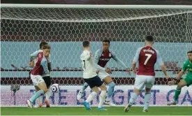  ??  ?? Phil Foden scores Manchester City’s equaliser during their win at Aston Villa. Photograph: Tom Jenkins/The Guardian