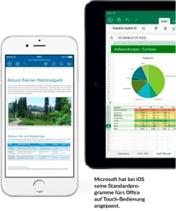  ??  ?? Microsoft hat bei iOS seine Standardpr­ogramme fürs Office auf Touch-Bedienung angepasst.