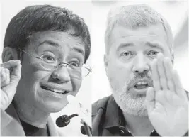  ?? TNS ?? This file combinatio­n of pictures created on Oct. 8 shows Maria Ressa, left, co-founder and CEO of the Philippine­s-based news website Rappler, and Dmitry Muratov, editor-in-chief of Russia’s main opposition newspaper Novaya Gazeta.