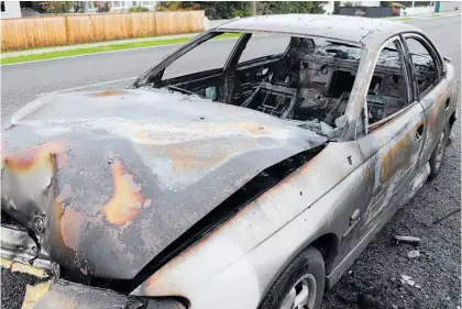  ??  ?? A beaten and burnt out Holden Commodore was set alight early in the morning last week.