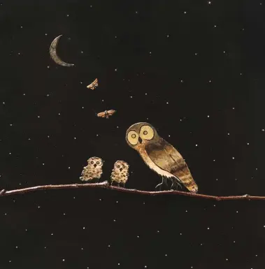  ??  ?? 4
Mother and Child Owls, mixed media, oil on panel, 10 x 10"