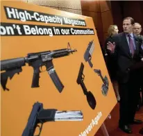  ?? AP FILE ?? TARGETING HIGH-CAPACITY GUNS: Sen. Richard Blumenthal (D-Conn.) speaks at a news conference on a proposed amendment to ban high-capacity magazines for guns, on Capitol Hill in February.