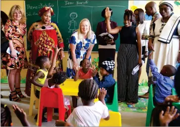  ?? Photo: Contribute­d ?? Assessing… European Union Commission­er Jutta Urpilainen with delegates from the education and gender ministries at the Mix Informal Settlement.