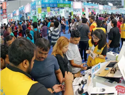  ??  ?? Despite it being a weekday, a large numbers of customers arrived early in the morning at Gitex Shopper in Dubai on Wednesday.
