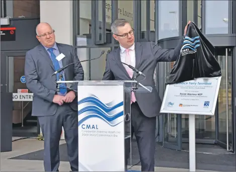  ??  ?? The official opening ceremony for the newly upgraded Brodick ferry terminal took place on Thursday in front of a large group of invited guests from local community and those with an interest in ferries and harbours. The ceremony began with a short...