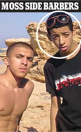  ??  ?? Cousins: Abdallah Forjani, circled left, and killer Salman Abedi, right, on a Libyan beach about seven years ago