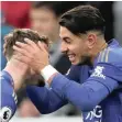  ?? | Reuters ?? AYOZE Perez celebrates scoring their first goal with James Maddison