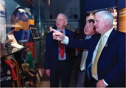  ?? SPORTSFILE ?? GAA president Aogán Ó Fearghaíl (far right) with Michael ‘Babs’ Keating (centre) and Conor Counihan during the official opening of the ‘Imreoir to Bainisteoi­r’ exhibition launch at the GAA Museum in Croke Park yesterday