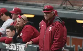  ?? AMANDA LOMAN – THE ASSOCIATED PRESS ?? Head coach David Esquer, in his fifth season at the helm, has guided Stanford to a 47-16 record this season and a shot at its first College World Series championsh­ip since 1988.