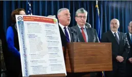  ?? PROVIDED PHOTO/ FILE ?? State Legislator­s, Sen. Neil Breslin and Assemblyma­n John T. McDonald III speak at a press conference earlier this year after introducin­g legislatio­n to prohibit the incinerati­on of firefighti­ng foam containing PFAS.