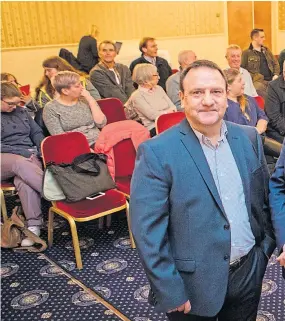  ?? Picture: Steve MacDougall. ?? Andy Charlton, parent council chairman, Pete Wishart MP, Anna Brocklehur­st, parent council chairwoman at Grandtully Primary and Councillor John Rebbeck at a public meeting on the school estate review last November.