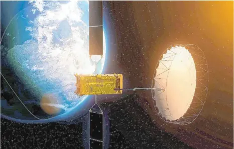  ?? FOTO: ESA ?? Der Satellit Alphasat schickte Laserstrah­len im Infrarotbe­reich zu einer 38 000 Kilometer entfernten Messstatio­n auf Teneriffa.