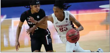  ?? (AP/Eric Gay) ?? Guard Kiana Williams is Stanford’s leading scorer, averaging 14.3 points per game. Williams and the Cardinal will take on Pac-12 Conference rival Arizona for the third time this season in the women’s national championsh­ip game today in San Antonio.