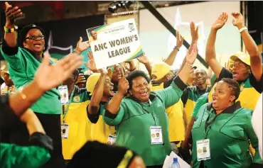  ?? Picture: Motshwari Mofokeng/African News Agency (ANA) ?? JOVIAL: ANC Women’s League candidates sing and dance at the main hall of the party’s elective conference before outgoing president Jacob Zuma delivered his political address.