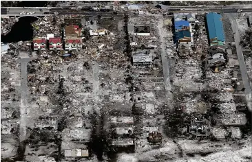  ?? MICHAEL SNYDER / NORTHWEST FLORIDA DAILY NEWS VIA AP ?? An entire neighborho­od in Mexico Beach, Fla., was wiped out by Hurricane Michael. The devastatio­n came into focus Thursday with rows upon rows of homes found smashed to pieces.