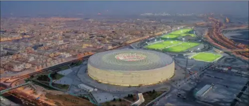  ?? ?? A bird’s eye night view of the Al Thumama Stadium which will be inaugurate­d during the Amir Cup Final on October 22.