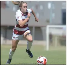  ?? (NWA Democrat-Gazette/J.T. Wampler) ?? Anna Podojil scored two goals Sunday to help No. 16 Arkansas defeat Ole Miss 4-1 at Razorback Field in Fayettevil­le.