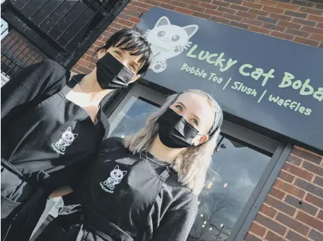  ??  ?? Mother and daughter Sam and Millie Johnston outside Lucky Cat Boba in Park Lane, Sunderland.