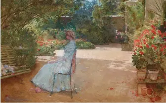  ??  ?? Childe
Hassam (18591935), The Artist’s Wife in a Garden, 1889. Oil on canvas, 33 x 51¼ in., signed upper left: ‘Childe Hassam’. Courtesy
Avery
Galleries.