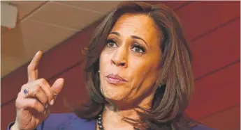  ?? EVA HAMBACH/AFP/GETTY IMAGES ?? Sen. Kamala Harris speaks Monday at Howard University in Washington, D.C., after announcing earlier in the day that she is running for president.