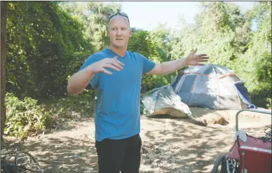  ?? NEWS-SENTINEL PHOTOGRAPH­S BY BEA AHBECK ?? Sean McPherson talks about a homeless encampment along Dry Creek, just outside the city limits of Galt, Thursday.