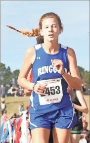  ?? Scott Herpst ?? Ringgold’s Elli Grace Roy tries to push the pace during the girls’ Class AAA state championsh­ips on Friday.