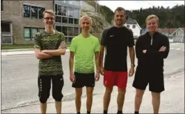  ?? FOTO: GRIMSTAD MARATON ?? KLARE: Jonathan Fevik, Laurits Terkelsen, Markus Solheim, Truls Jørgen Rydland og en kompis til som ikke er med på bildet skal løpe halvmarato­nstafett til helgen.