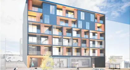  ?? Graphic / Supplied ?? An artist’s impression of a six-level apartment and retail developmen­t at 252-258 Great North Rd.