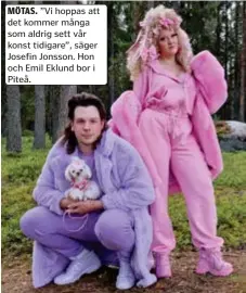  ?? ?? MÖTAS. ”Vi hoppas att det kommer många som aldrig sett vår konst tidigare”, säger Josefin Jonsson. Hon och Emil Eklund bor i Piteå.