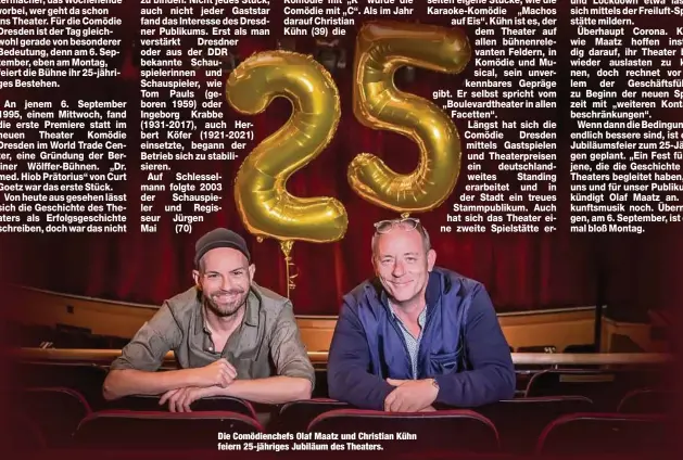  ??  ?? Die Comödiench­efs Olaf Maatz und Christian Kühn feiern 25-jähriges Jubiläum des Theaters.