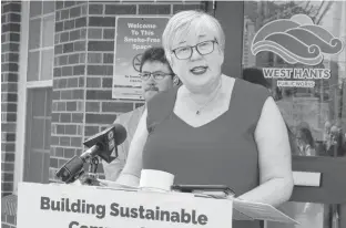  ??  ?? Bernadette Jordan is shown making an announceme­nt on July 18, 2019 in West Hants, Nova Scotia. Jordan says conservati­on is going to be a key priority in her new role as fisheries minister.